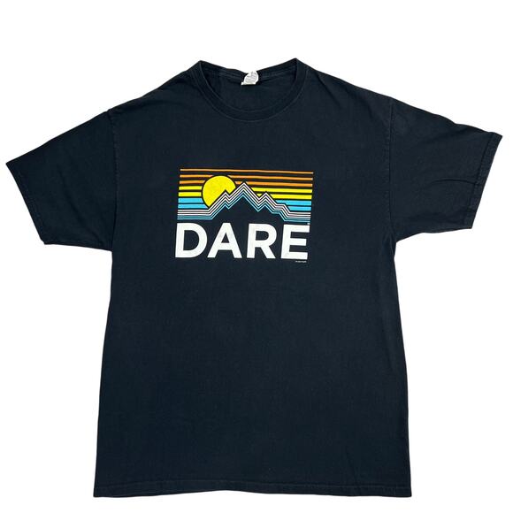 Y2K DARE Sunset Mountains T-Shirt Unisex Sz Large Black D.A.R.E. Cotton Tee - Picture 1 of 6